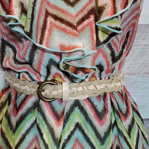 Teeze Me Sz 3 Multicolor Ombre Stripe Ruffle Sleeveless Summer Belted Dress 224 - Picture 6 of 9